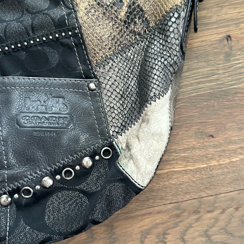 Coach Patchwork Hobo Bag in Black and Gray - Picture 5 of 5